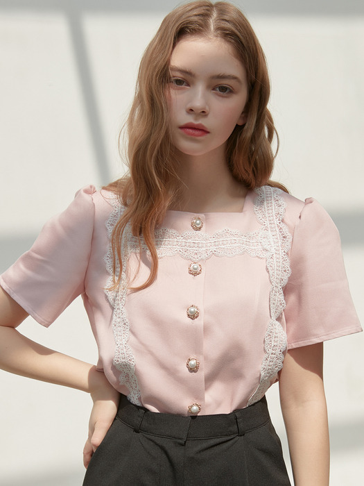 [By Joorti] J417 square neck blouse (pink)