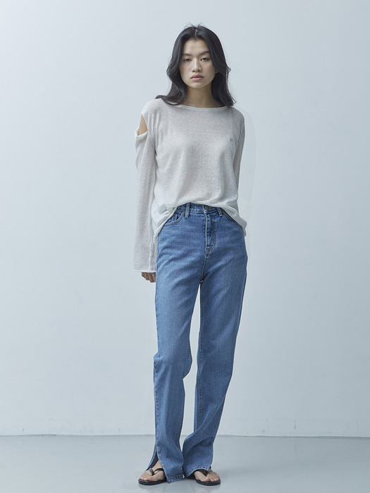 SLIT LINEN KNIT TOP_WHITE