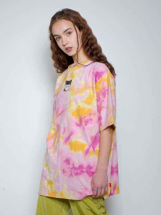 FACE PRINTING TIE-DYE OVERSIZE TOP_PINK