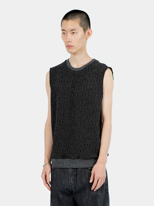 2 COLORS KNIT VEST BLACK