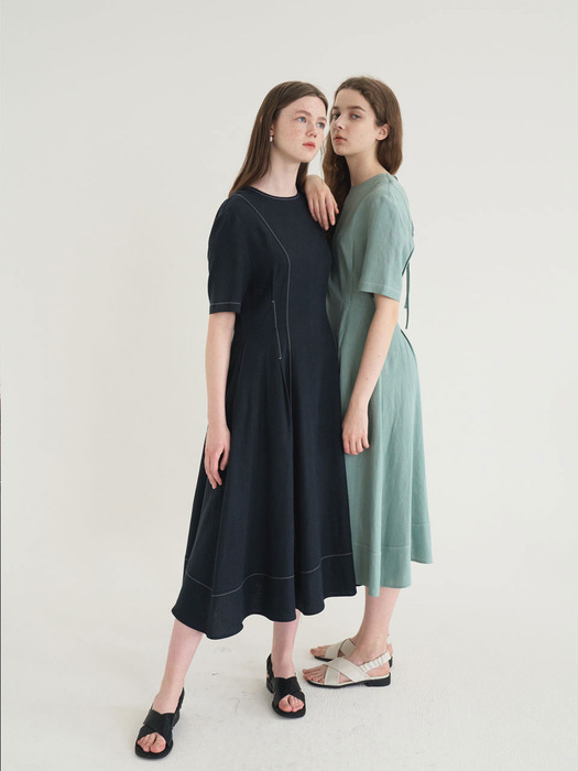 20 SUMMER_Ash Green Flare Stitch Dress