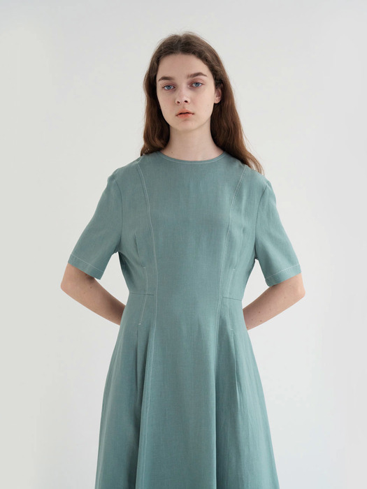 20 SUMMER_Ash Green Flare Stitch Dress