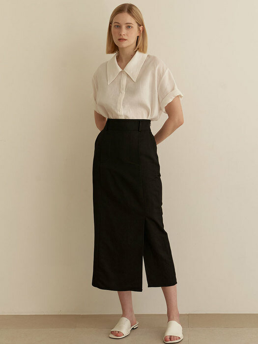 Linen tuck skirt - black