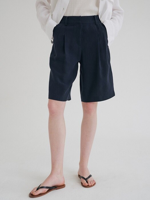 linen bermuda pants (navy)