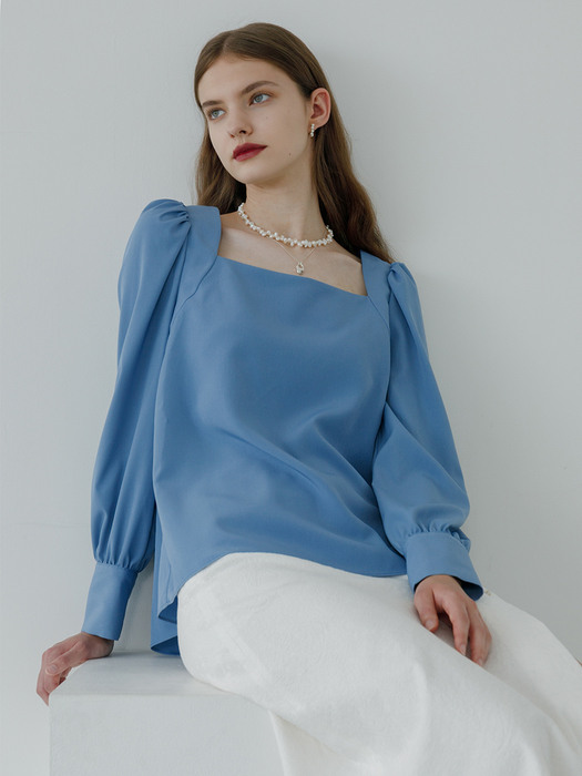 Square neck blouse (blue)
