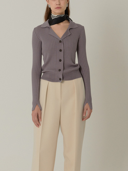 GRETA Slim Fit Ribbed Cardigan_MAUVE VIOLET