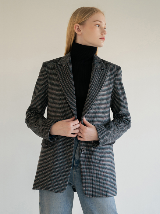 Wool Blended Small Check Set-up Jacket Green