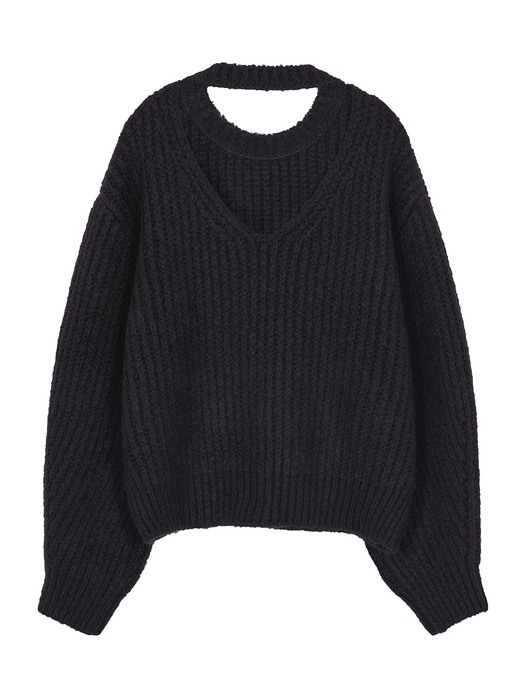 Oversized Cut Out Knit in Black_VK0WP2750