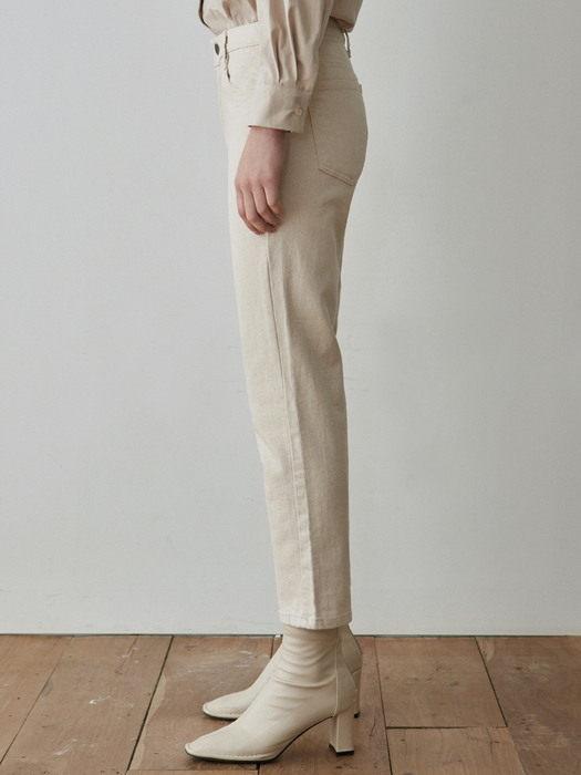 CLEAR SLIM STRAIGHT COTTON PANTS_OATMEAL