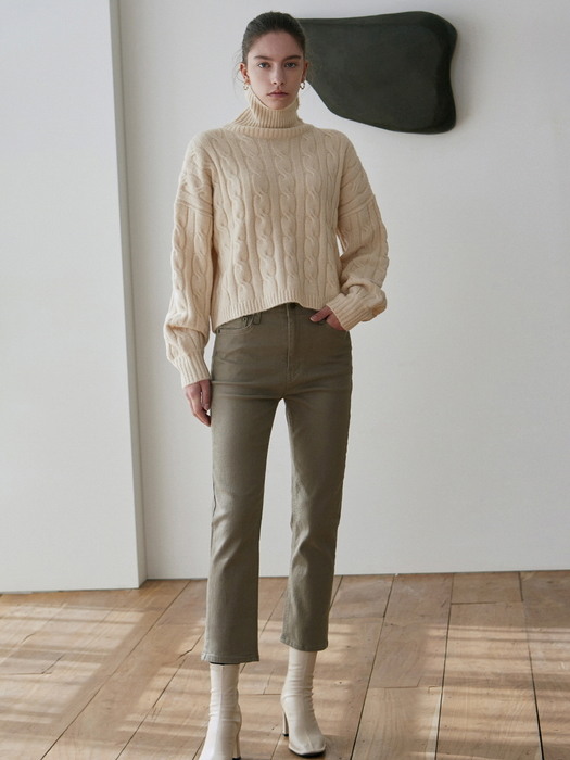 CLEAR SLIM STRAIGHT COTTON PANTS_OATMEAL