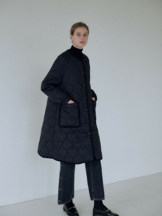 QUILTED LONG PADDED COAT (BLACK)