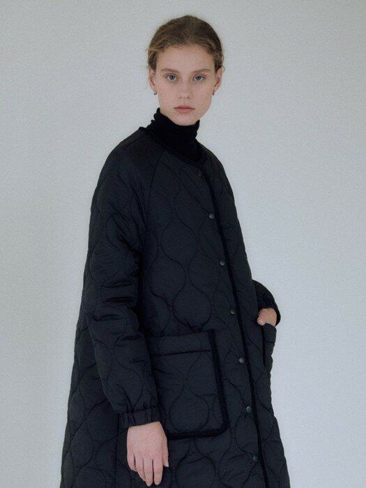 QUILTED LONG PADDED COAT (BLACK)