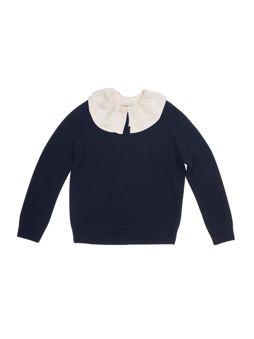 [N][SET]VOSGES ruffle neck blouse (Cream) & CENTRAL PARK round knit (Navy)