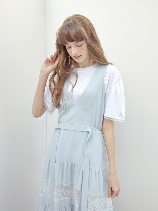 Pure Shirring Sleeveless Dress, Light Blue