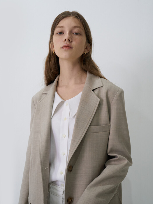 21 Spring_Natural Beige Single-Breasted Blazer 