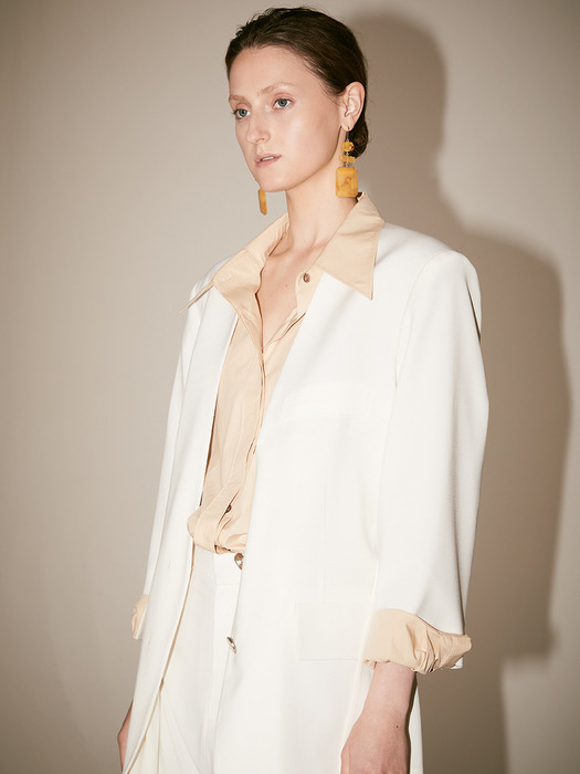LE MUSEE_VENICE Collarless Belted Fine Wool Blaser_Off White