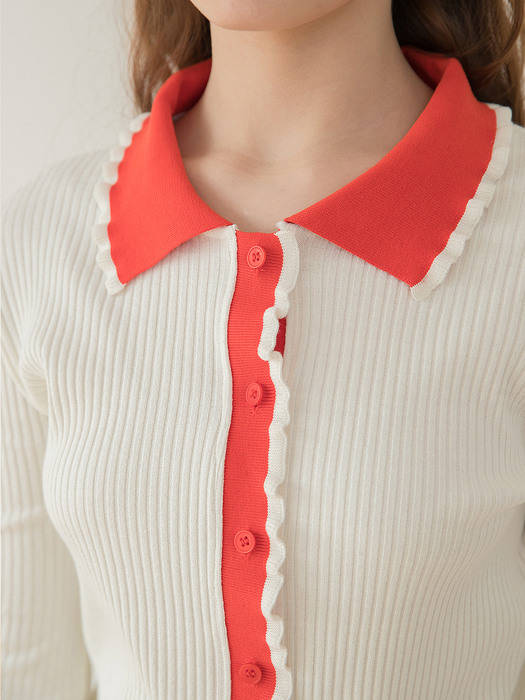 Frill Rib Knit Coral