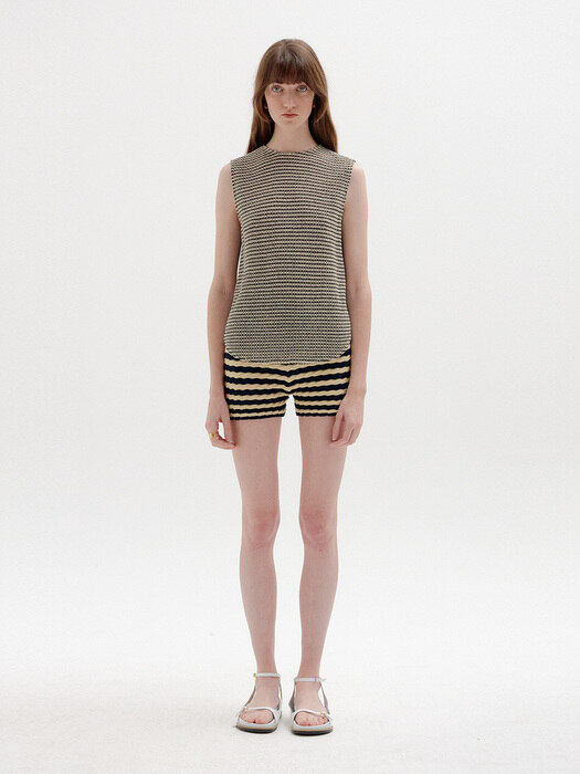 SENE Sleeveless Top - Navy/Beige Stripe