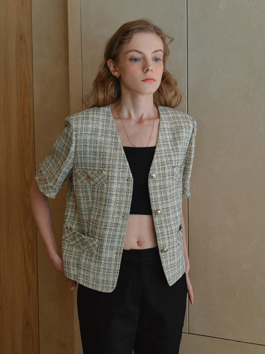 Half Sleeve Tweed Crop Jacket SW1MJ201-52