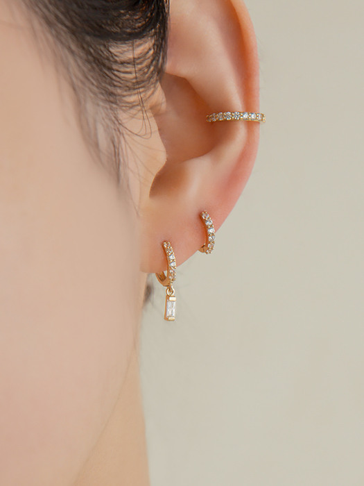 14k Gold Baguette Pendant ``drop`` Cubic Ring Earrings (14k 골드) a11