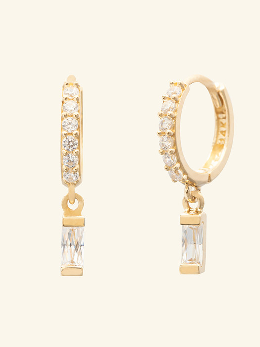 14k Gold Baguette Pendant ``drop`` Cubic Ring Earrings (14k 골드) a11