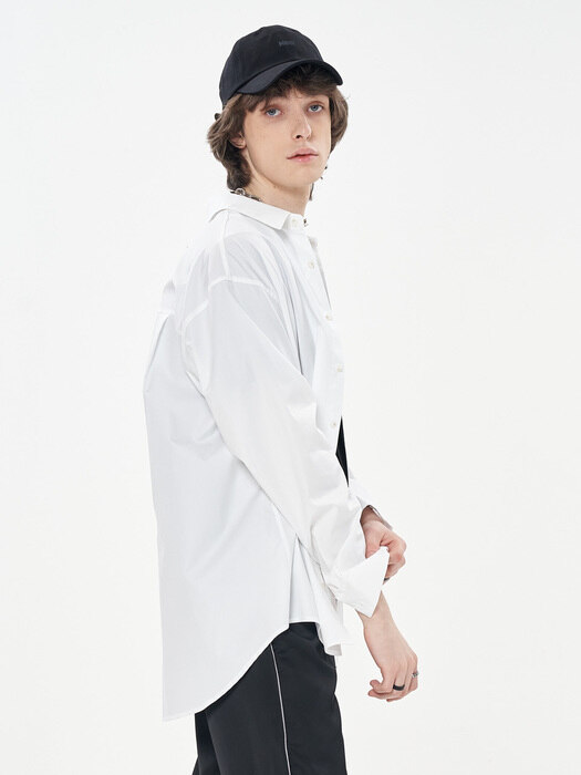 OVER FIT EMBROIDERY SILKET BASIC WHITE SHIRT