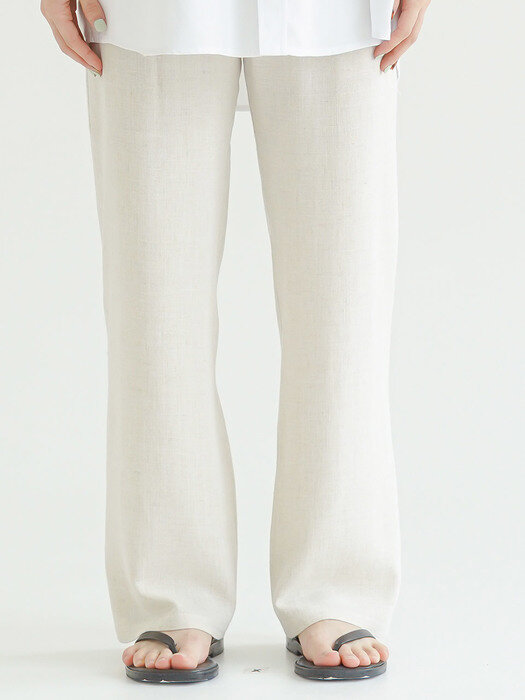 Linen Stitch Banding Pants_Ivory