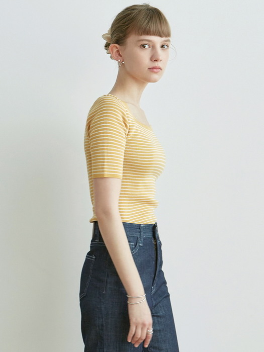 HALF SLEEVE STRIPE KNIT_YELLOW