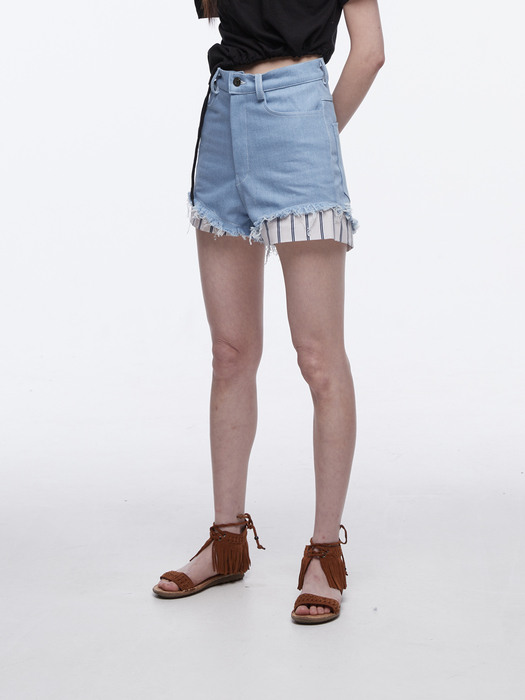 [FAKEMAMA x R.SHEMISTE] Layered denim shorts_light blue