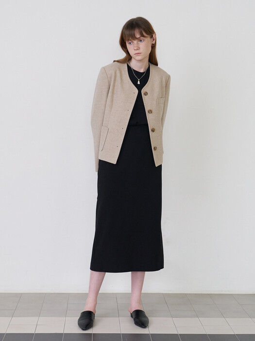 21 Fall_Melange Beige Wool Cropped Blazer