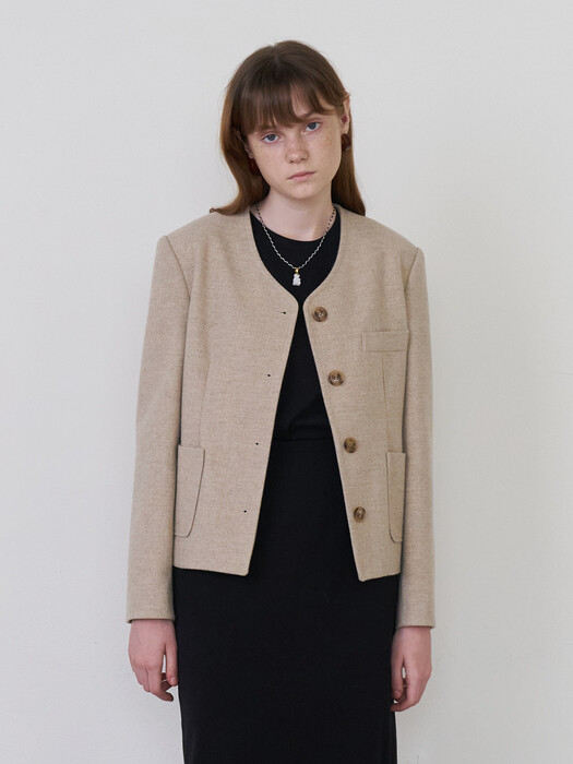 21 Fall_Melange Beige Wool Cropped Blazer