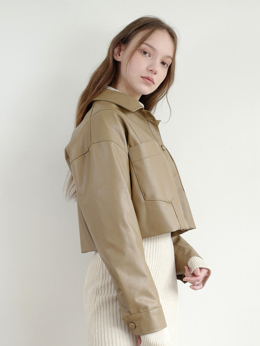 leather crop jacket (brown)