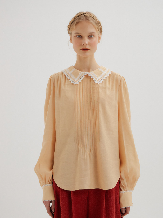 TROPHY Lace Pintucked Blouse - Beige