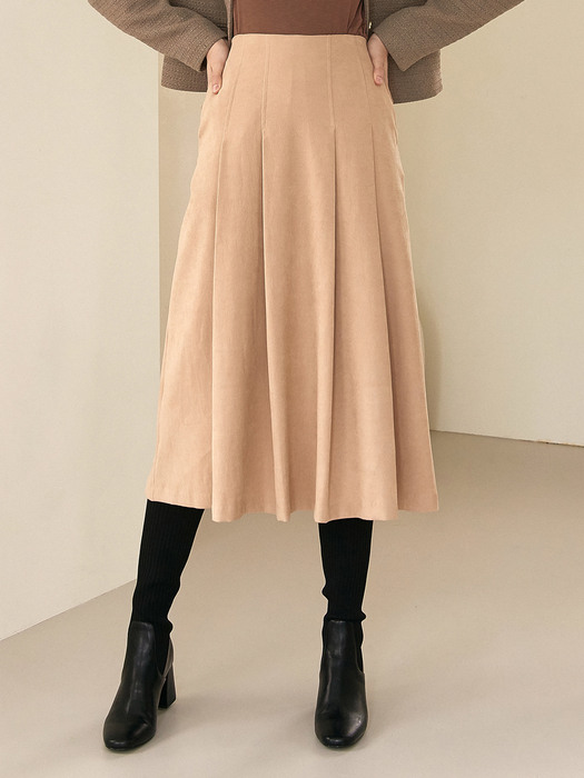 j859 pleats long skirt (beige)