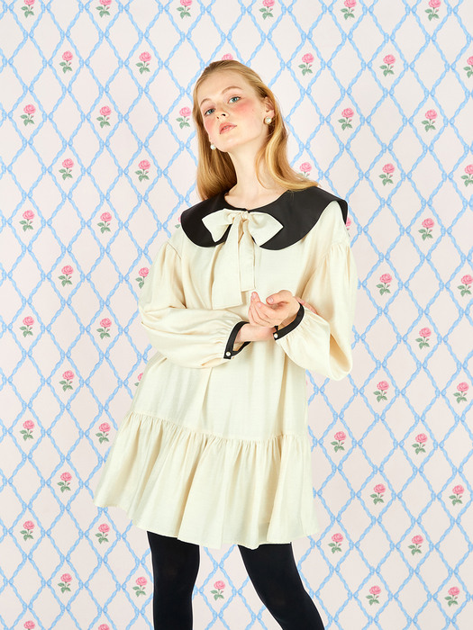 ROUND COLLAR SATIN DRESS - IVORY