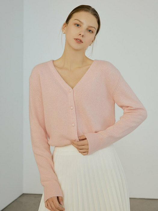 Simple fox knit cardigan (pink)