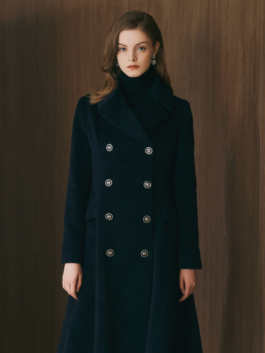Rosalie / Fur Collar Detail A Line Coat(navy)