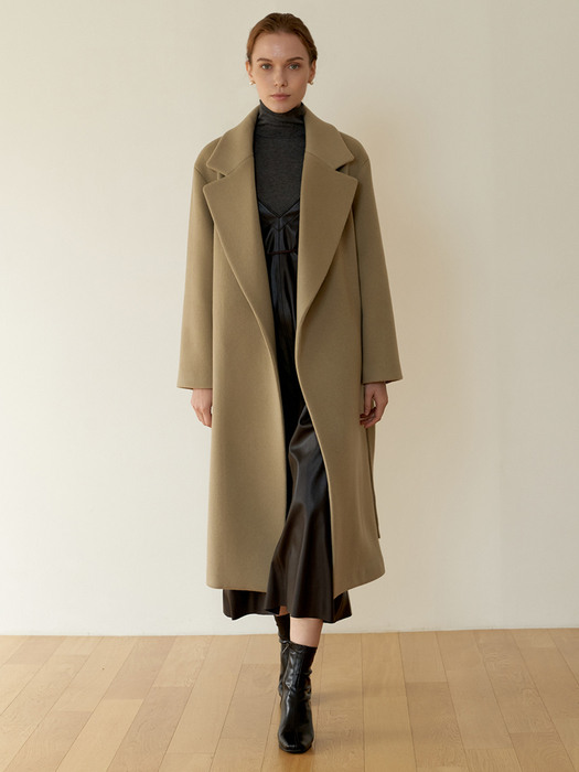CASHMERE LEATHER BELTED COAT