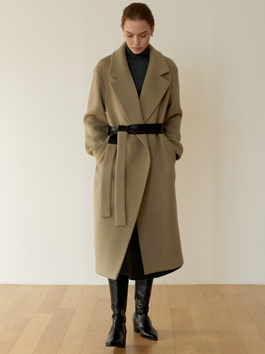 CASHMERE LEATHER BELTED COAT