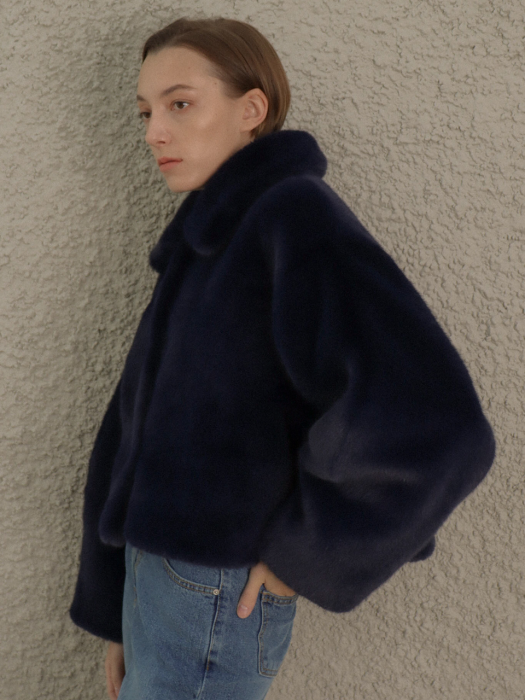 Collar Soft Fur Jacket_Navy