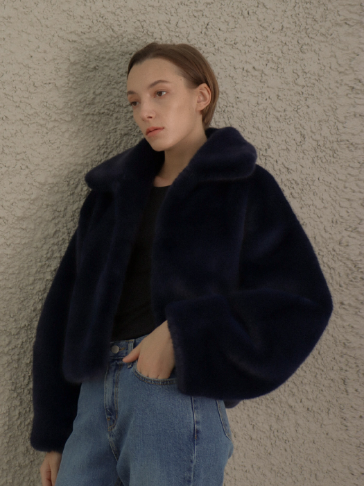 Collar Soft Fur Jacket_Navy