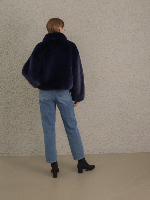 Collar Soft Fur Jacket_Navy