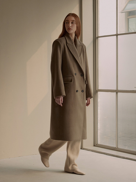 Wool double long coat (beige)