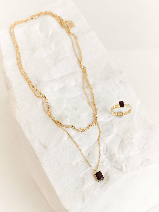 Double Chain EM Stone_Necklace (Garnet_Deep Red)