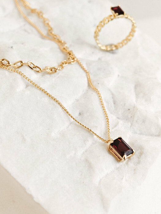 Double Chain EM Stone_Necklace (Garnet_Deep Red)