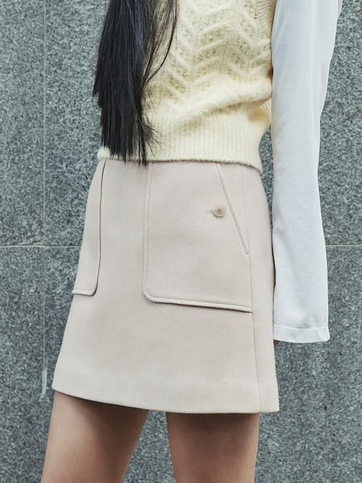 Outpocket Wool Mini Skirt  Ivory (KE2127M010)