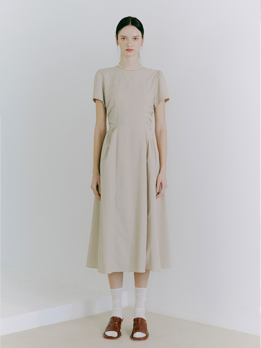 Side Shirring Dress, Beige