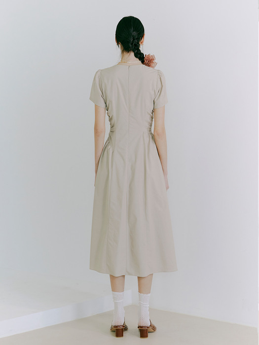 Side Shirring Dress, Beige