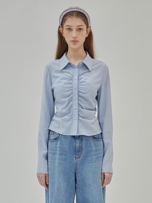 Front Shirring Blouse in Blue VW3SB170-22