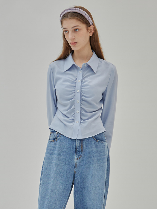 Front Shirring Blouse in Blue VW3SB170-22